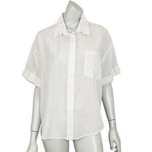 Band of Outsiders Women's Short Sleeve Button up Shirt white stripe Size 2